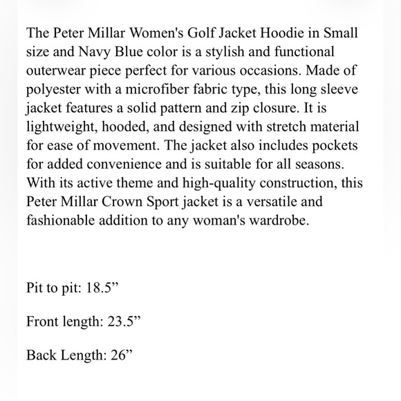 Peter Millar Womens Golf Jacket Hoodie Merge Small Navy Blue Polyester - Picture 9 of 9